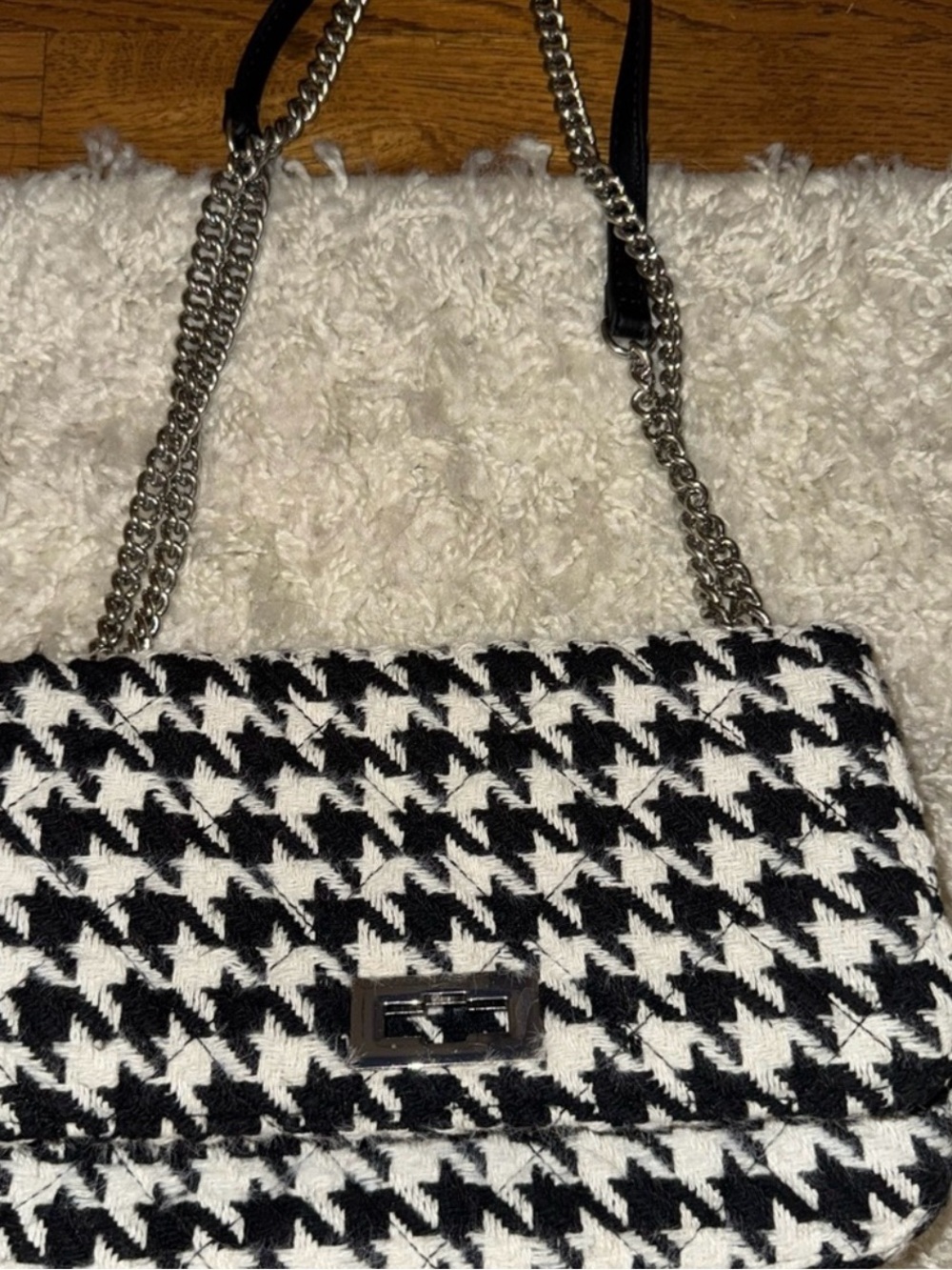 Forever 21 Black & White Houndstooth Chain Shoulder Bag